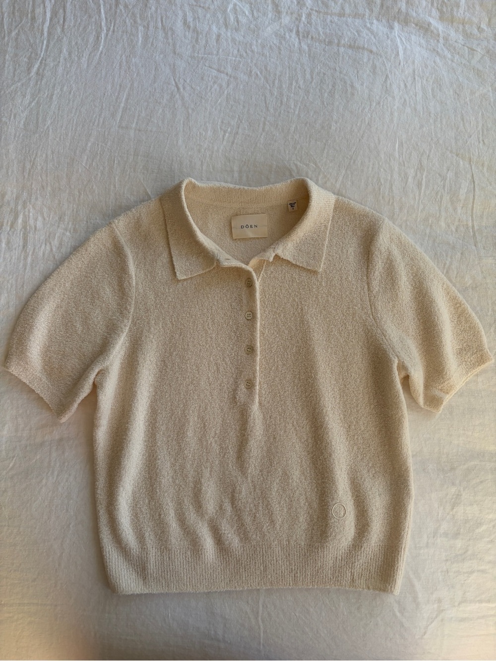 Doen Artie Merino Boucle Collar Polo Button Short Sleeve Knit Top Ivory Cream - Picture 7 of 15